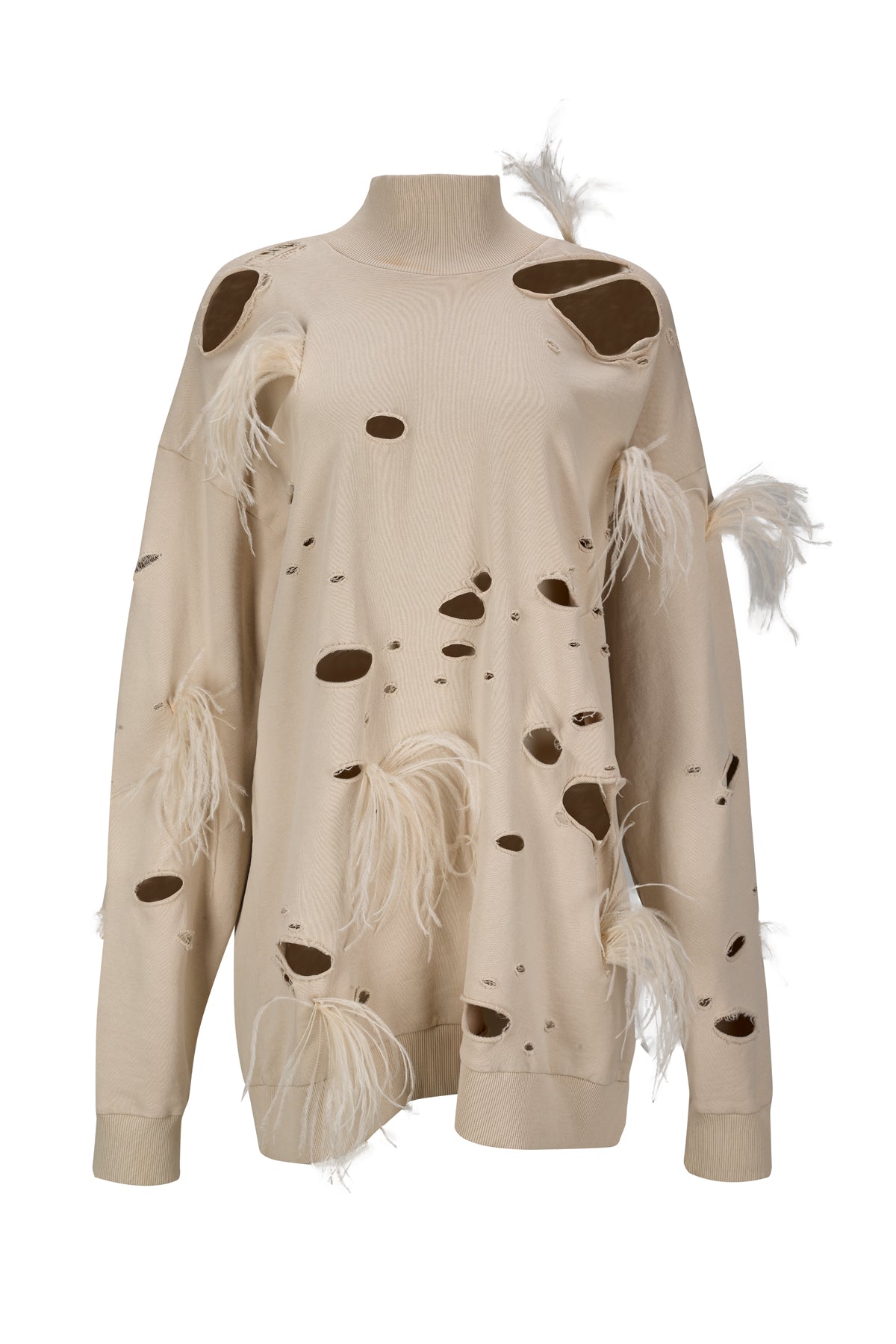 BEIGE DISTRESSED TURTLENECK WITH FEATHERS marques almeida