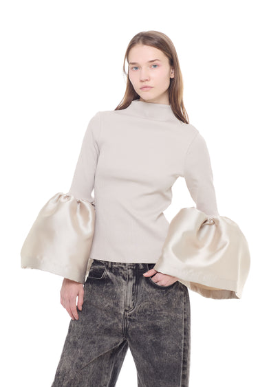 BEIGE TURTLENECK PUFF SLEEVE TOP marques almeida