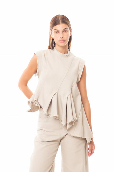 BEIGE WOVEN SLEEVELESS TOP WITH ASYMMETRIC HEM marques almeida