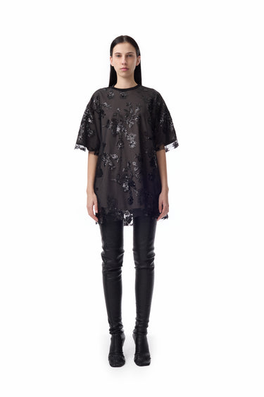 BLACK BAGGY T-SHIRT WITH SEQUIN OVERLAYER marques almeida