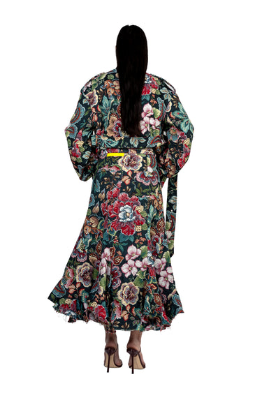 BLACK BROCADE MIDI FLARE SKIRT WITH BELT marques almeida