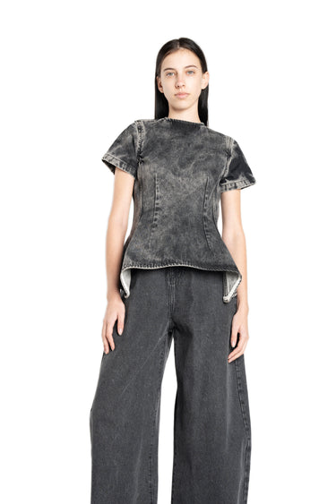 BLACK ACID WASH DENIM T-SHIRT MARQUES ALMEIDA