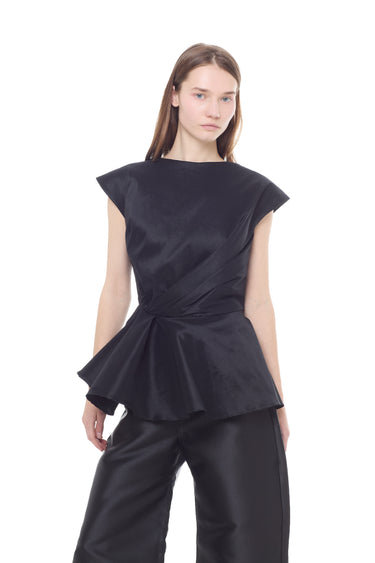 BLACK DRAPED CAP SLEEVE FLOUNCE TOP MARQUES ALMEIDA