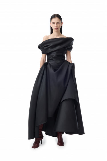 BLACK DRAPED OFF-SHOULDER MIDI DRESS marques almeida
