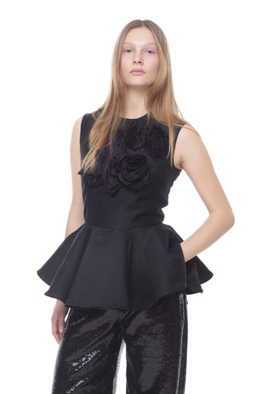 BLACK FLOWER EMBELLISHED TOP marques almeida