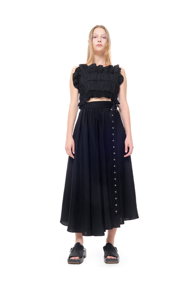 BLACK LINEN GATHERED WRAP MIDI SKIRT MARQUES ALMEIDA