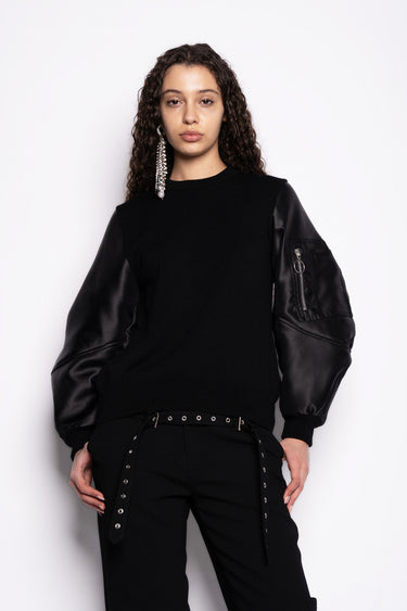BLACK MERINO FITTED JUMPER WITH BOMBER SLEEVES marques almeida