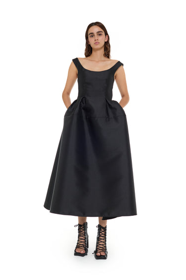 BLACK MIKADO OFF-SHOULDER MIDI DRESS marques almeida
