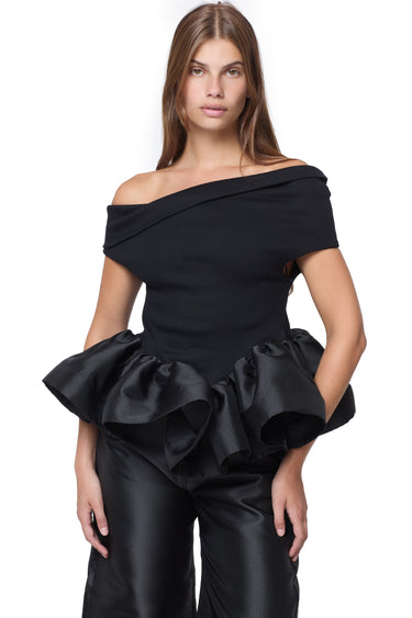 BLACK OFF-SHOULDER TOP WITH PEPLUM marques almeida