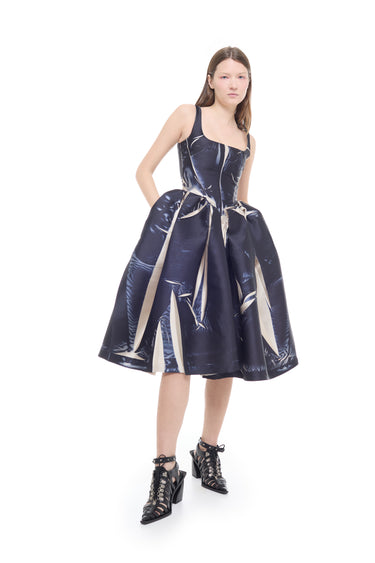 BLACK PRINTED MIKADO SLEEVELESS PUFF DRESS marques almeida