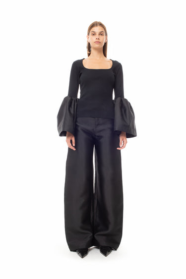 BLACK SCOOPED NECK PUFF SLEEVE TOP marques almeida