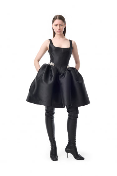 BLACK SHORT PUFF HEM DRESS WITH EMBELISHMENT marques almeida
