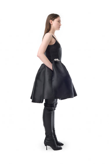 BLACK SHORT PUFF HEM DRESS WITH EMBELISHMENT marques almeida