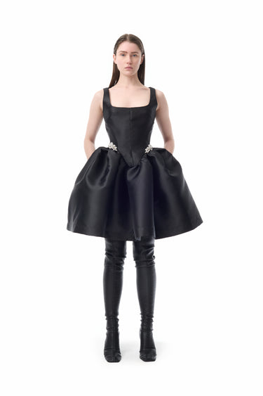 BLACK SHORT PUFF HEM DRESS WITH EMBELISHMENT marques almeida