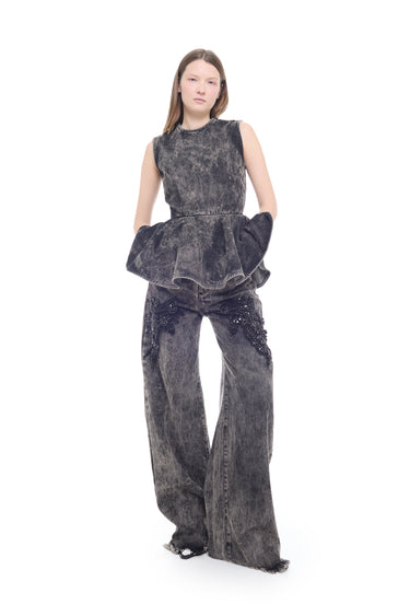 BLACK ACID WASH EMBELLISHED DENIM BOYFRIEND TROUSERS marques almeida