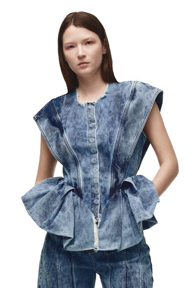 BLUE ACID WASH STRUCTURE SHOULDER CINCHED TOP marques almeida