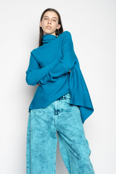 TURQUOISE DRAPED JUMPER IN MERINO KNIT MARQUES ALMEIDA