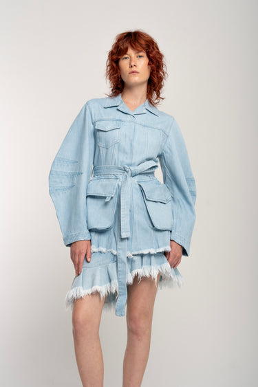 BLUE ROUND SLEEVE MULTI POCKET JACKET marques almeida