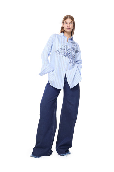 BLUE STRIPED FLOWER PRINT LOOSE FIT SHIRT MARQUES ALMEIDA