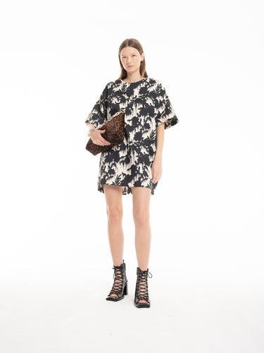 BONDED SATIN T-SHIRT DRESS IN FLORAL PRINT MARQUES ALMEIDA