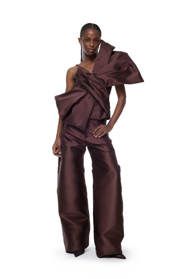 BROWN MIKADO BOYFRIEND TROUSERS marques almeida