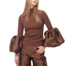 BROWN RIB JERSEY TURTLENECK PUFF SLEEVE TOP MARQUES ALMEIDA