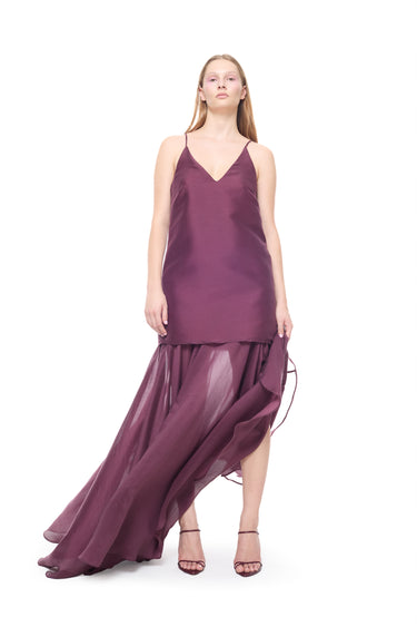 BURGUNDY DOUBLE LAYERED STRAPPY LONG DRESS marques almeida