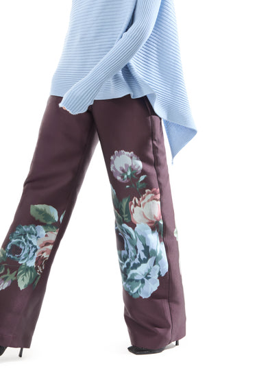 BURGUNDY FLOWER PRINTED BOYFRIEND PANTS marques almeida