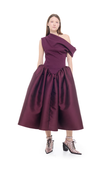 BURGUNDY OFF SHOULDER PRINCESS DRESS marques almeida