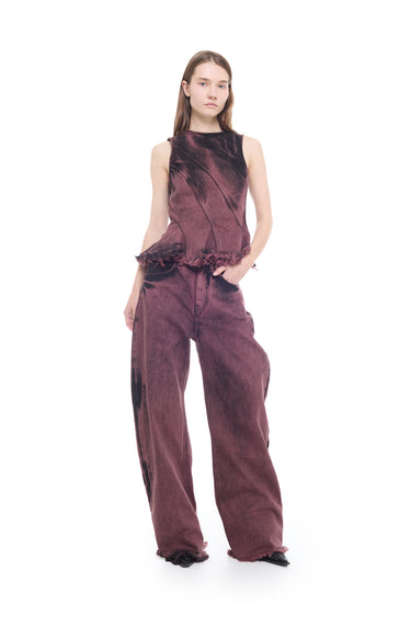 BURGUNDY OVERDYED DENIM BOYFRIEND TROUSERS marques almeida