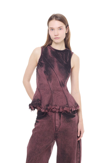 BURGUNDY OVERDYE DENIM IRREGULAR SEAMS TOP marques almeida