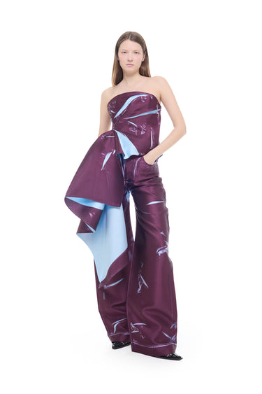 BURGUNDY PRINTED MIKADO BOYFRIEND TROUSERS marques almeida