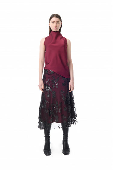BURGUNDY SATIN COWL NECK TOP marques almeida