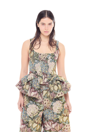GREEN BROCADE PEPLUM CORSET marques almeida