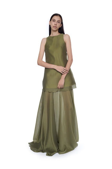 GREEN DOUBLE LAYERED LONG DRESS marques almeida
