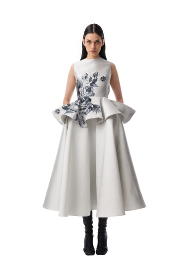 GREY FLOWER PRINTED PEPLUM TOP marques almeida