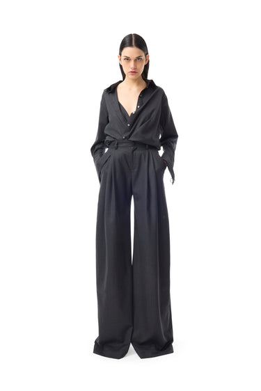 GREY PINSTRIPE WOOL PLEATED TROUSERS marques almeida