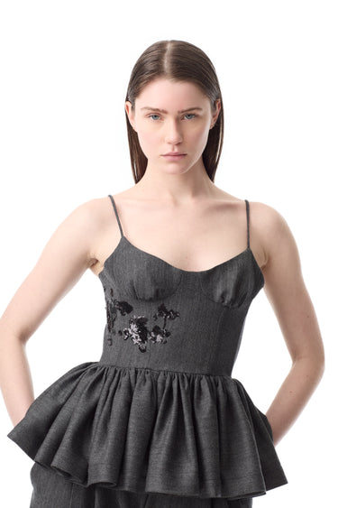 GREY WOOL CORSET TOP WITH SEQUIN EMBROIDERY marques almeida 