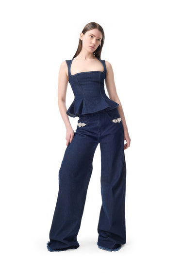 INDIGO EMBELLISHED BOYFRIEND JEANS marques almeida