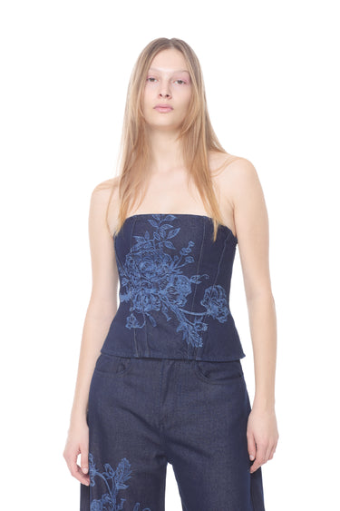 INDIGO FLOWER DENIM CORSET TOP marques almeida