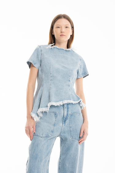LIGHT BLUE DENIM ASYMMETRIC T-SHIRT marques almeida