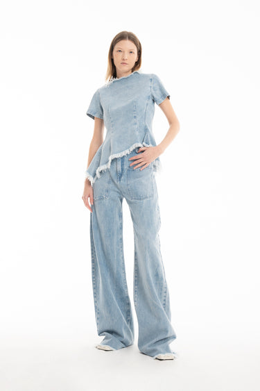 LIGHT BLUE DENIM ASYMMETRIC T-SHIRT marques almeida