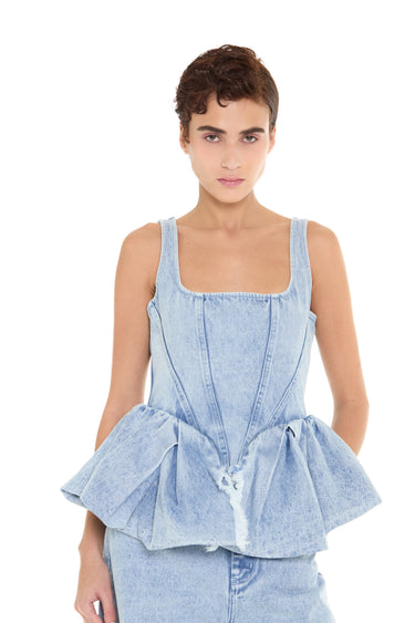 LIGHT BLUE DENIM PEPLUM CORSET TOP marques almeida