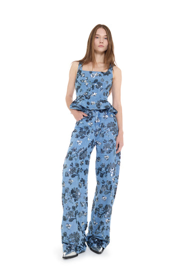 LIGHT BLUE SEQUIN EMBROIDERED BOYFRIEND TROUSERS marques almeida