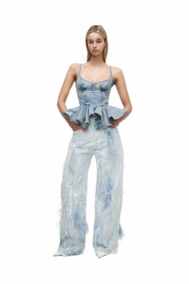 LIGHT BLUE SHREDDED DENIM BOYFRIEND TROUSERS marques almeida