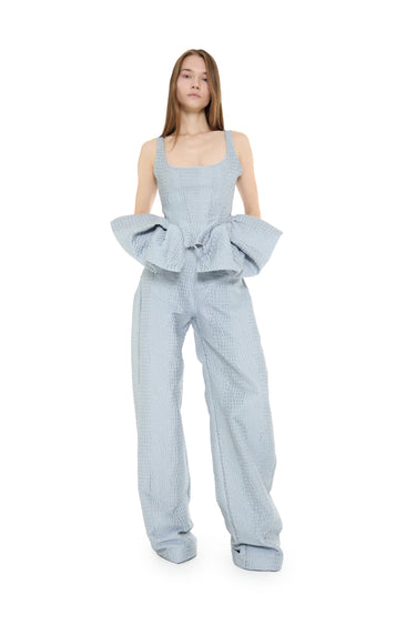 LIGHT BLUE TEXTURED BROCADE BOYFRIEND TROUSERS marques almeida
