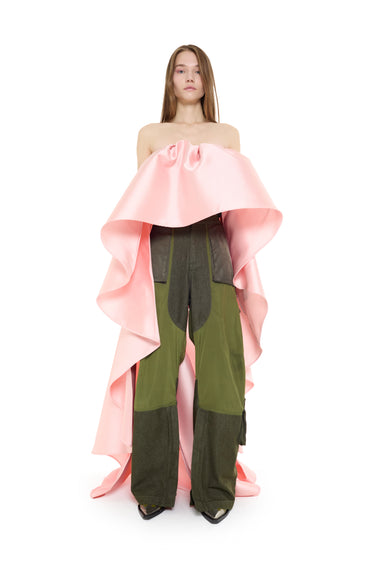 LIGHT PINK MIKADO PLEATED STRAPLESS TRAIN TOP marques almeida