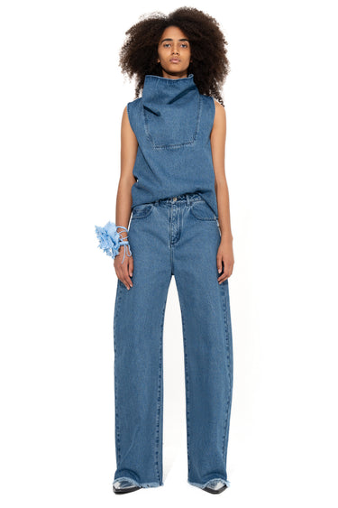 MID BLUE COWL NECK TOP marques almeida