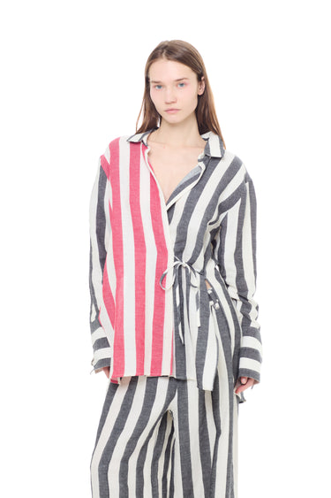MIXED STRIPES LINEN WRAP SHIRT marques almeida