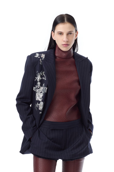 NAVY PINSTRIPE BLAZER WITH SEQUIN EMBROIDERY marques almeida